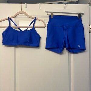 Alo Yoga Blue Sports Bra and Shorts Set